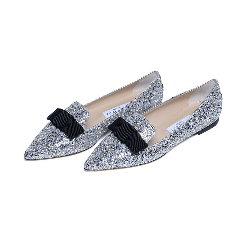 jimmy choo新款香槟银色gala蝴蝶结女鞋单鞋