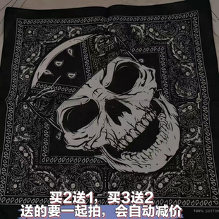 腰果花头戴骷髅方巾潮围巾围脖纯棉嘻哈街舞大方巾男女头巾发带