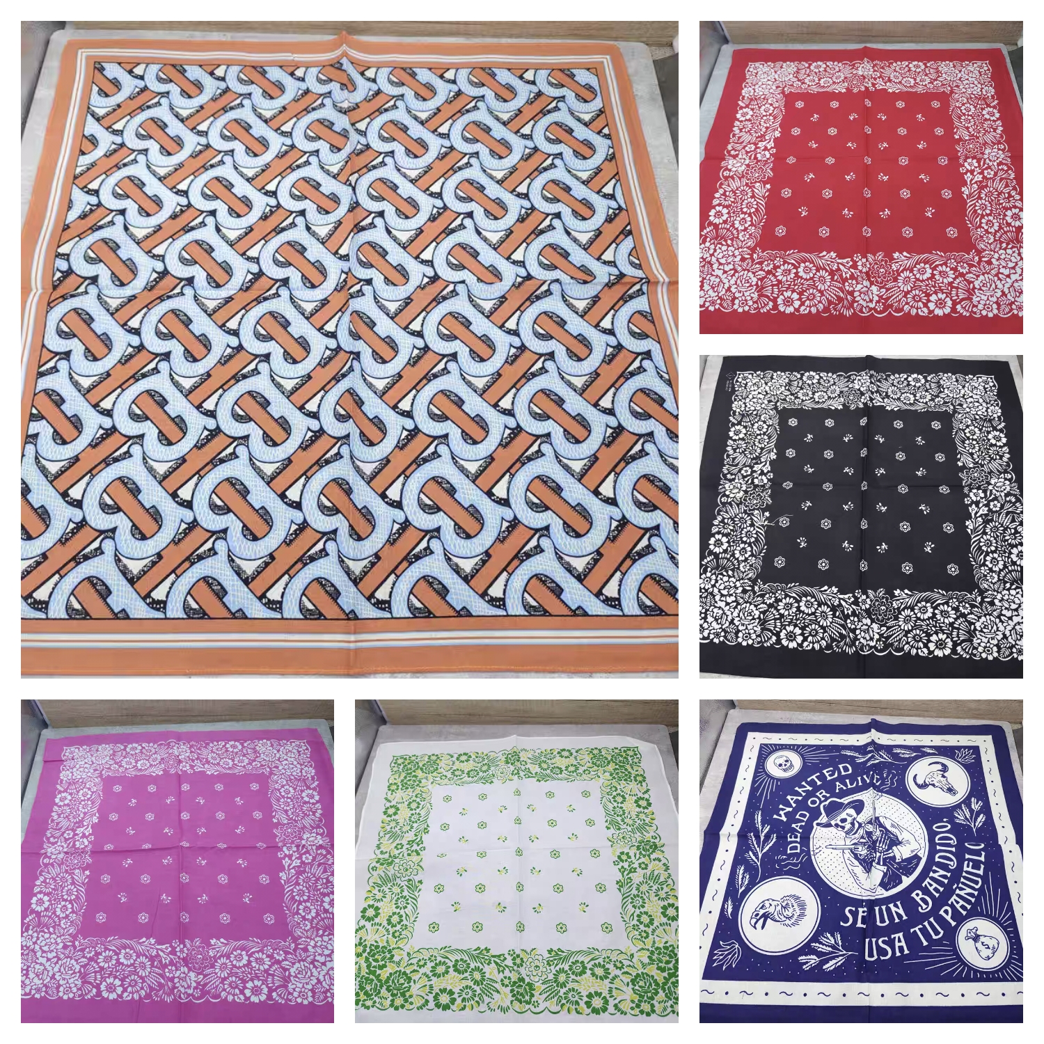 桔底B扣花朵骷髅约55厘米纯棉大方巾嘻哈头巾街舞围巾围脖发带