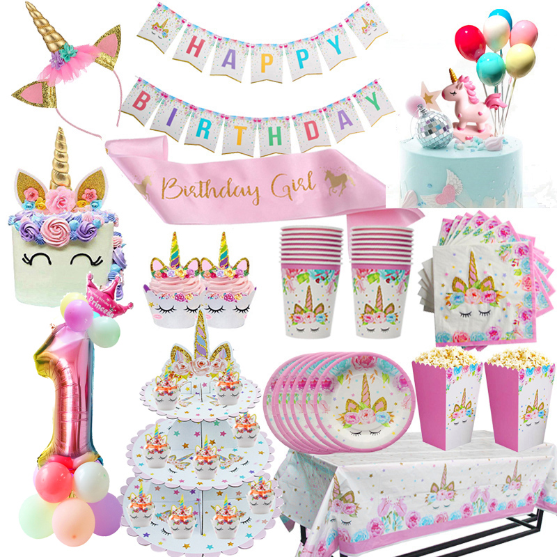 Unicorn Party 3-tier Cup Cake Stand Paper Plates Cups Balloo