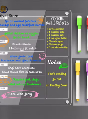 Acrylic Meal Planner Magnetic Menu Board for Kitchen Fridge