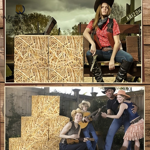 Western Cowboy Hay Bale Cardboard Boxes Rustic Haystack Prop