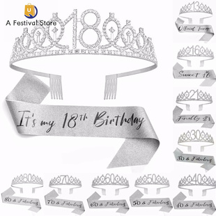 Sash Gifts Birthday Crown 30Th Favor Girls Tiara Women