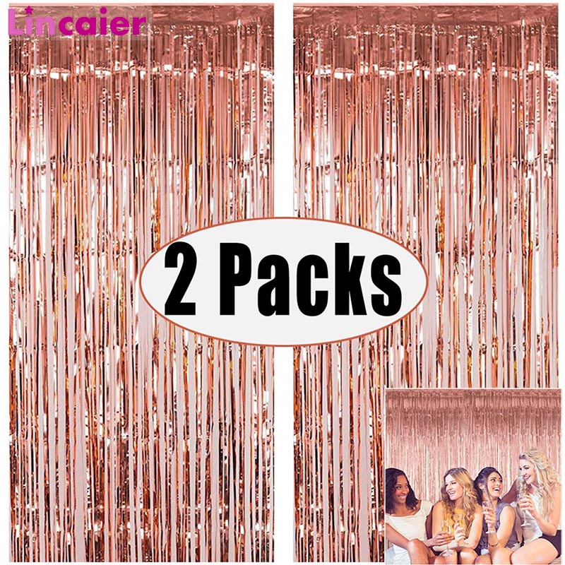 2Pack Metallic Foil Tinsel Fringe Curtain Birthday Wedding B