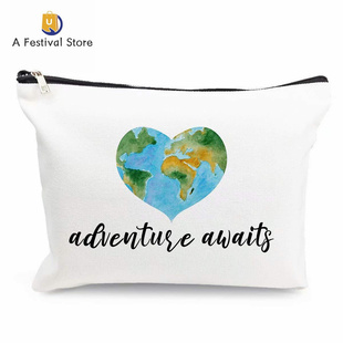 Adventure Awaits Travel Makeup Bag Waterproof Canvas 化妆包