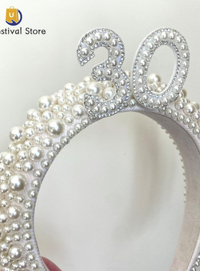 30th 40th Birthday Pearl Headband Birthday Gift for Party