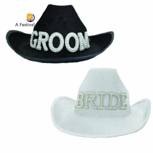 Bride groom Cowgirl Cowboy Hat Country Western Space Disco N
