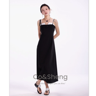 co&sheng重生150cm小個子春夏新品 連衣裙顯瘦 拼接撞色設計感西裝