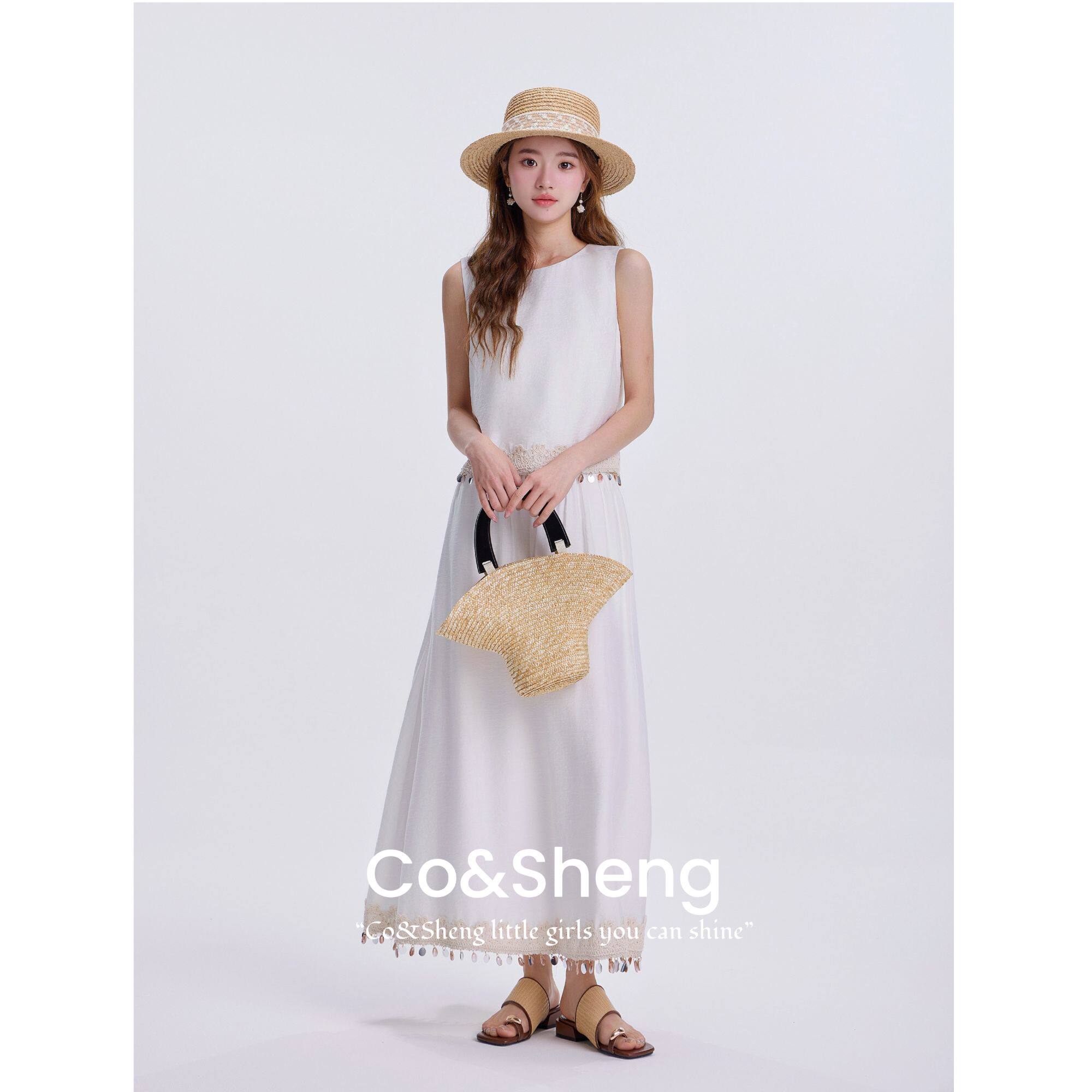 茶歇/重生小个子白设计夏季上衣半身裙女无袖气质显瘦洋气衣服女