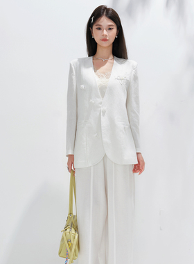 重生小个子白色V领西装外套女2026夏季新款端庄气质设计感上衣女