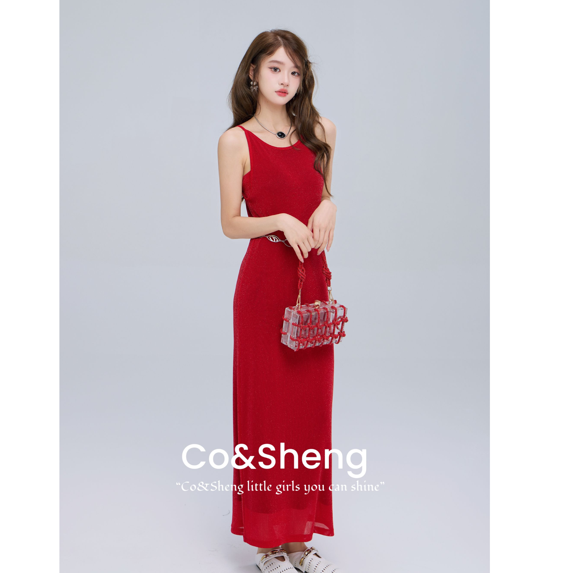 红茶会/COSHENG小个子夏季吊带连衣裙纯色女欧若风气质修身红色,女装/女士精品,连衣裙,淘宝优惠券,粉丝福利购,淘宝优惠卷