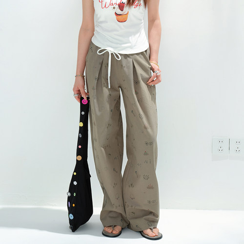 印花阔腿裤女2026夏季新款高腰