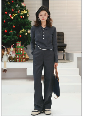 co&sheng小个子定制秋冬新款加绒加厚西装裤正装灰色时尚气质直筒