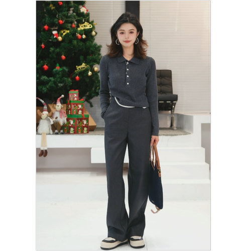 co&sheng小个子定制秋冬新款加绒加厚西装裤正装灰色时尚气质直筒