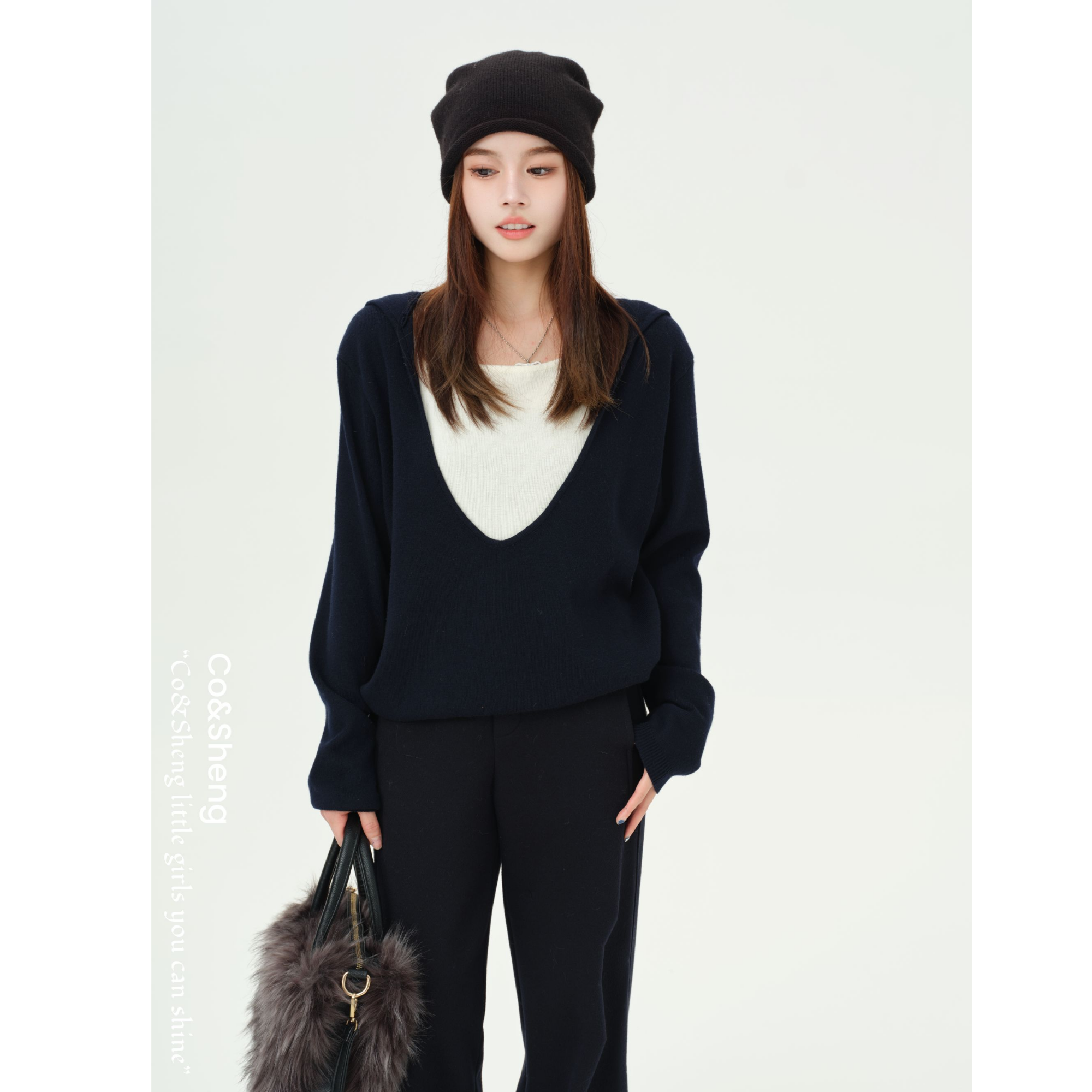 海伦娜/重生 羊毛假两件针织毛衣连帽春季新款上衣长袖Co&Sheng,女装/女士精品,毛衣,淘宝优惠券,粉丝福利购,淘宝优惠卷