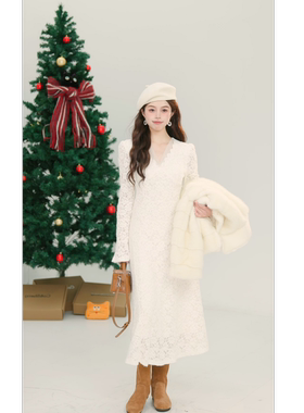 追云/co&sheng小个子蕾丝显瘦连衣裙收腰裙子秋冬