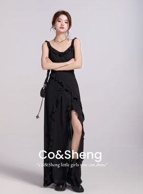 赫本暮色/cosheng重生小个子夏连衣裙黑色洋气衣服女百搭出行