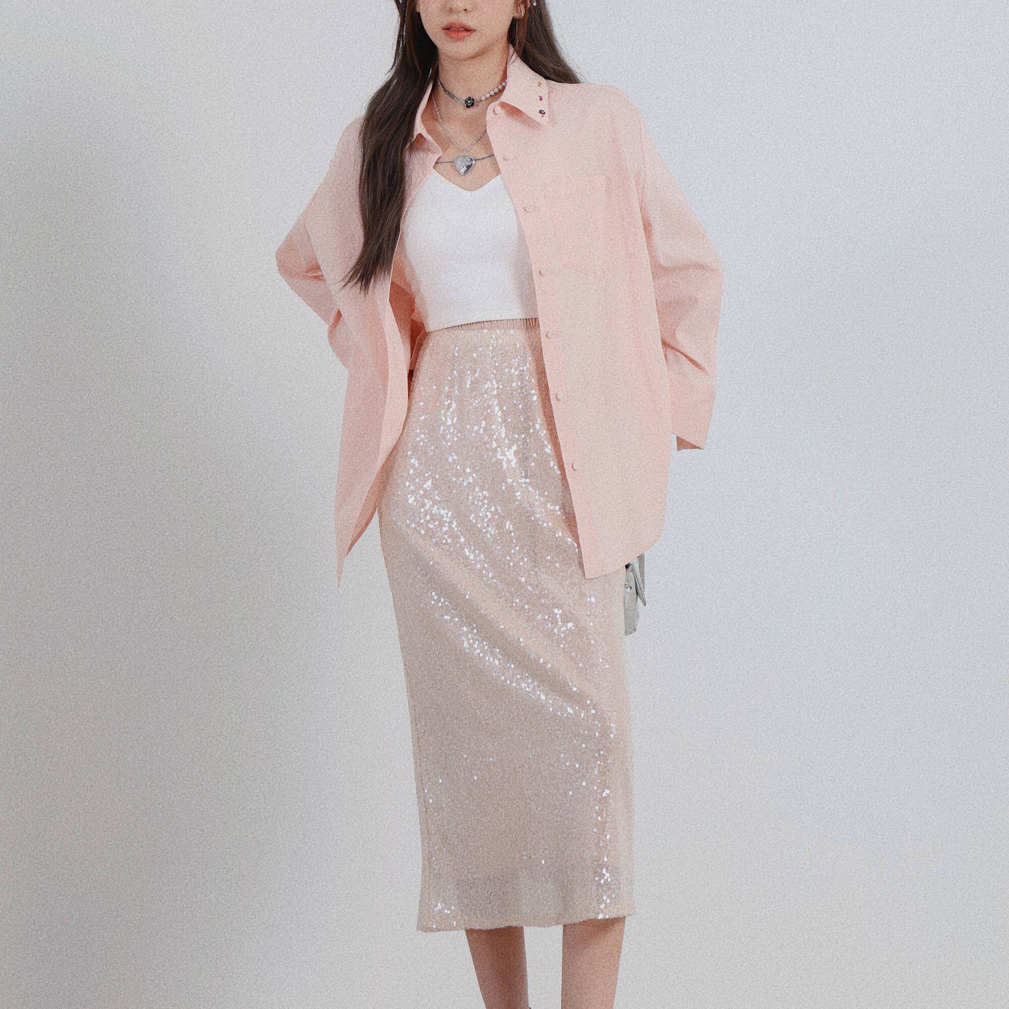 坠落星河/cosheng重生小个子春夏新品2024亮片半身裙显高显瘦时尚