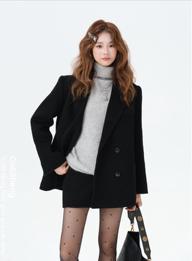 巴黎夜幕/Co&Sheng重生小个子女款毛呢西装排扣宽松气质羊毛上衣
