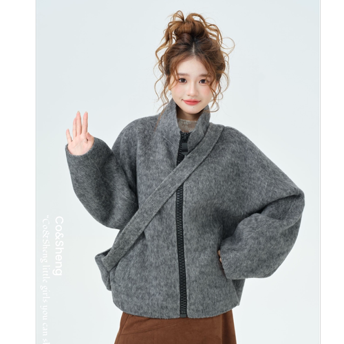 慵引廓然/Co&Sheng重生小个子女款拉链外套秋冬时尚宽松羊毛立领