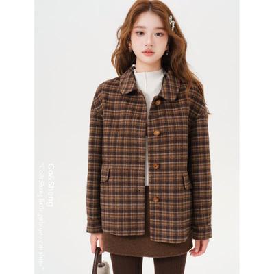 格纹叙事/Co&Sheng重生小个子秋款休闲短款时尚格子外套女装翻领