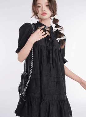 co&sheng小个子夏季新款黑色显瘦暗黑系连衣裙