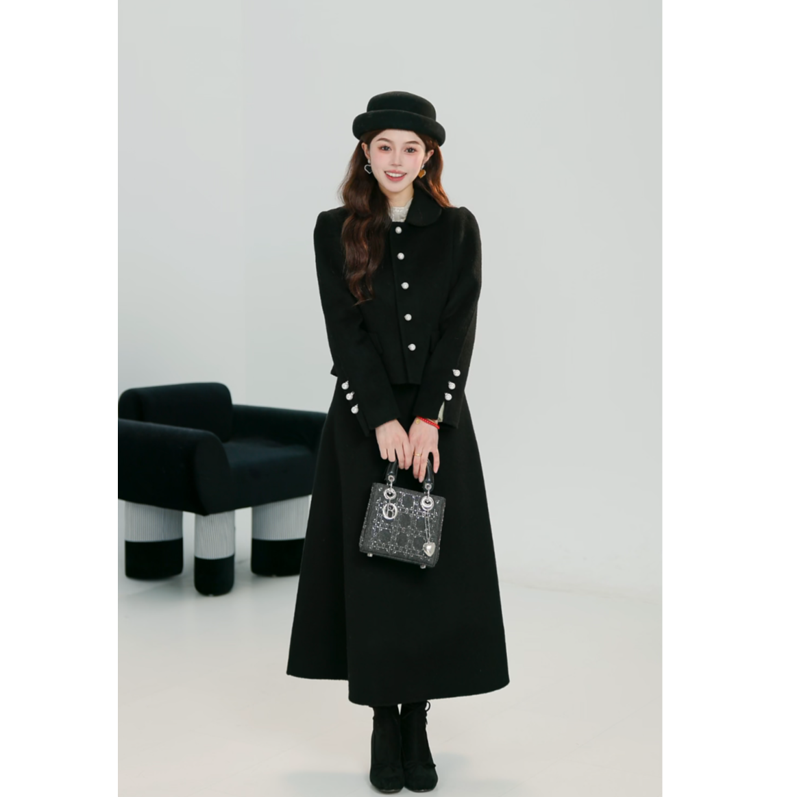 海伦娜/重生 秋冬时尚洋气套装羊毛羊驼外套半身裙女 co&sheng