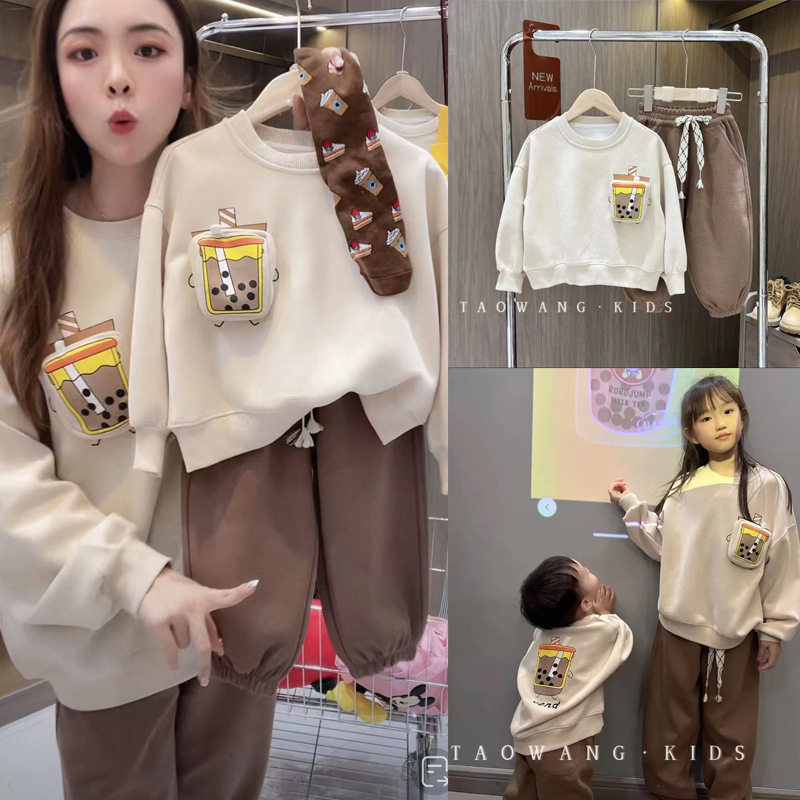 网红炸街亲子装秋季一家三四口时尚母子卫衣高端婴儿哈衣母女套装