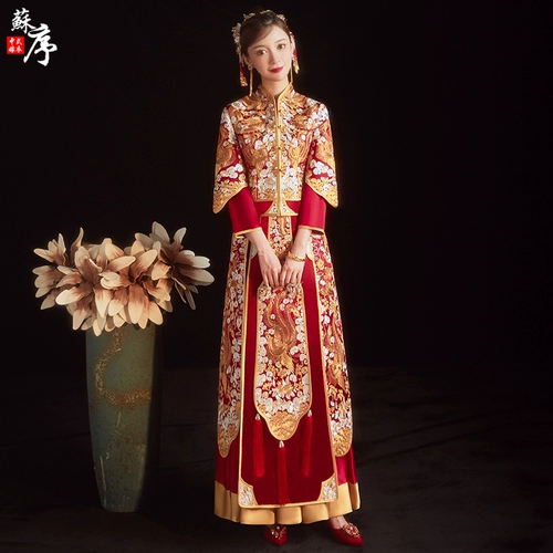 Весенний традиционный свадебный наряд Сюхэ для невесты, свадебное платье, дракон и феникс, 2025 года