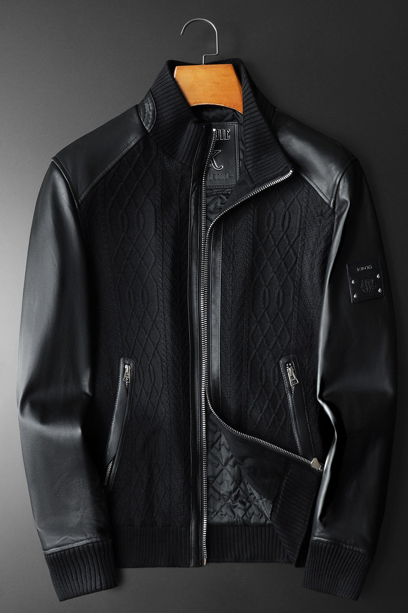 男士绵羊皮拼接夹克外套M-3XL25891P490,男装夹克,钱塘6021