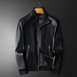 男士绵羊皮拼接夹克外套M-3XL25891P490，男装夹克，钱塘6021