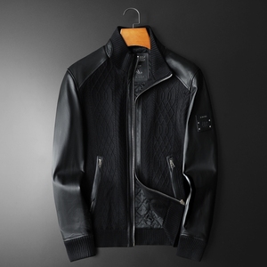 男士绵羊皮拼接夹克外套 M-3XL 25891 P490，男装夹克，钱塘6021