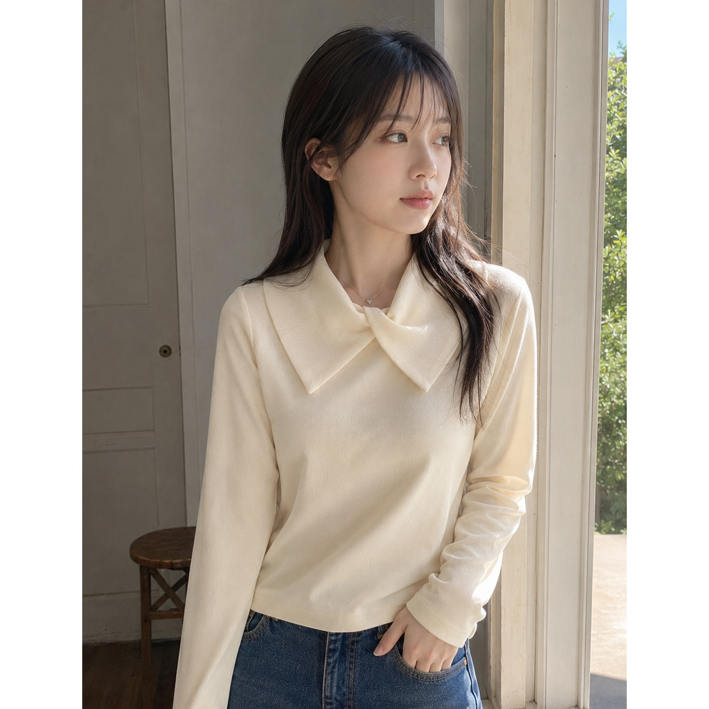 本当韩系针织打底衫设计感秋冬内搭女时尚可外穿修身长袖T恤上衣