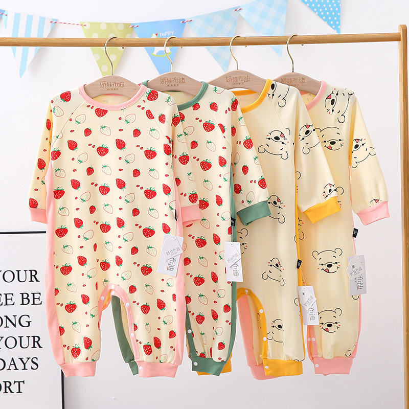 秋季新款女孩纯棉防踢连体睡衣