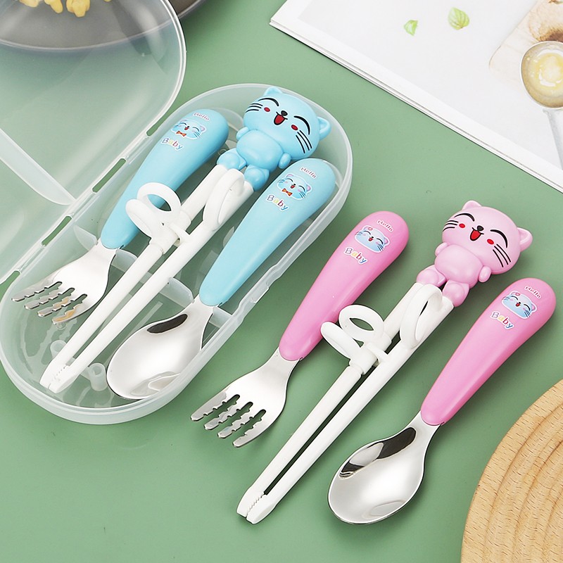 可爱儿童304不锈钢勺子叉子幼儿园宝宝训练筷子儿童吃饭专用勺子