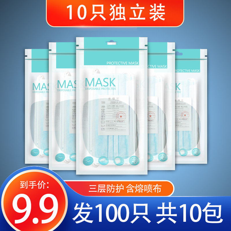 10片装口罩一次性口罩三层成人口罩含熔喷布现货整箱2000只一箱