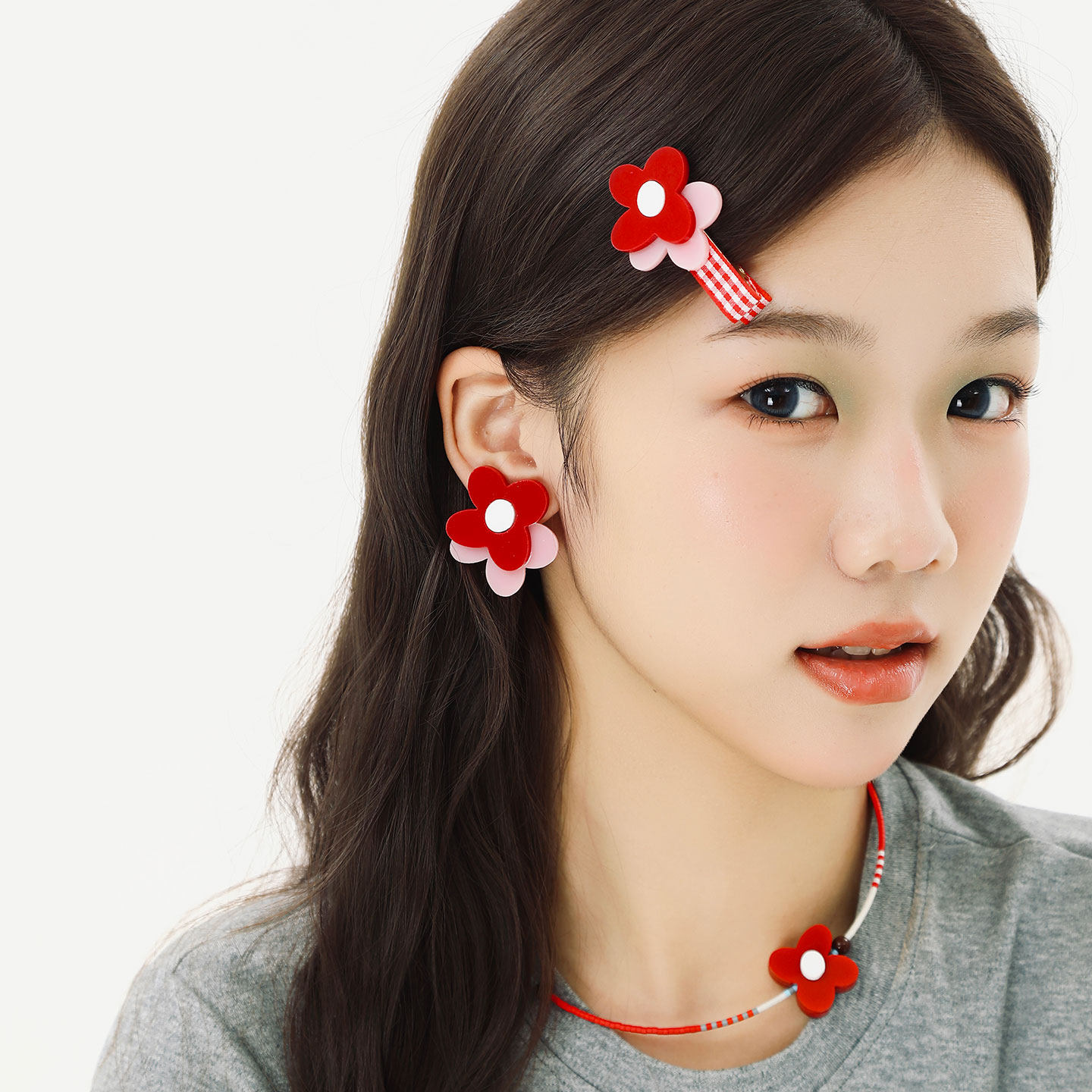 蒜了耳饰设计感小众红色花朵绝美独特耳环亚克力巨好看耳钉女耳夹