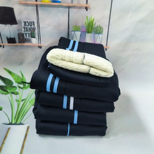 冬季加绒浅蓝条校裤羊羔绒藏蓝色男女中小学生校服运动裤加厚直筒