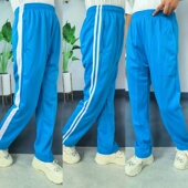 中小学生宽条运动裤 天蓝色两道杠运动休闲校服裤 宽松直筒男女校裤
