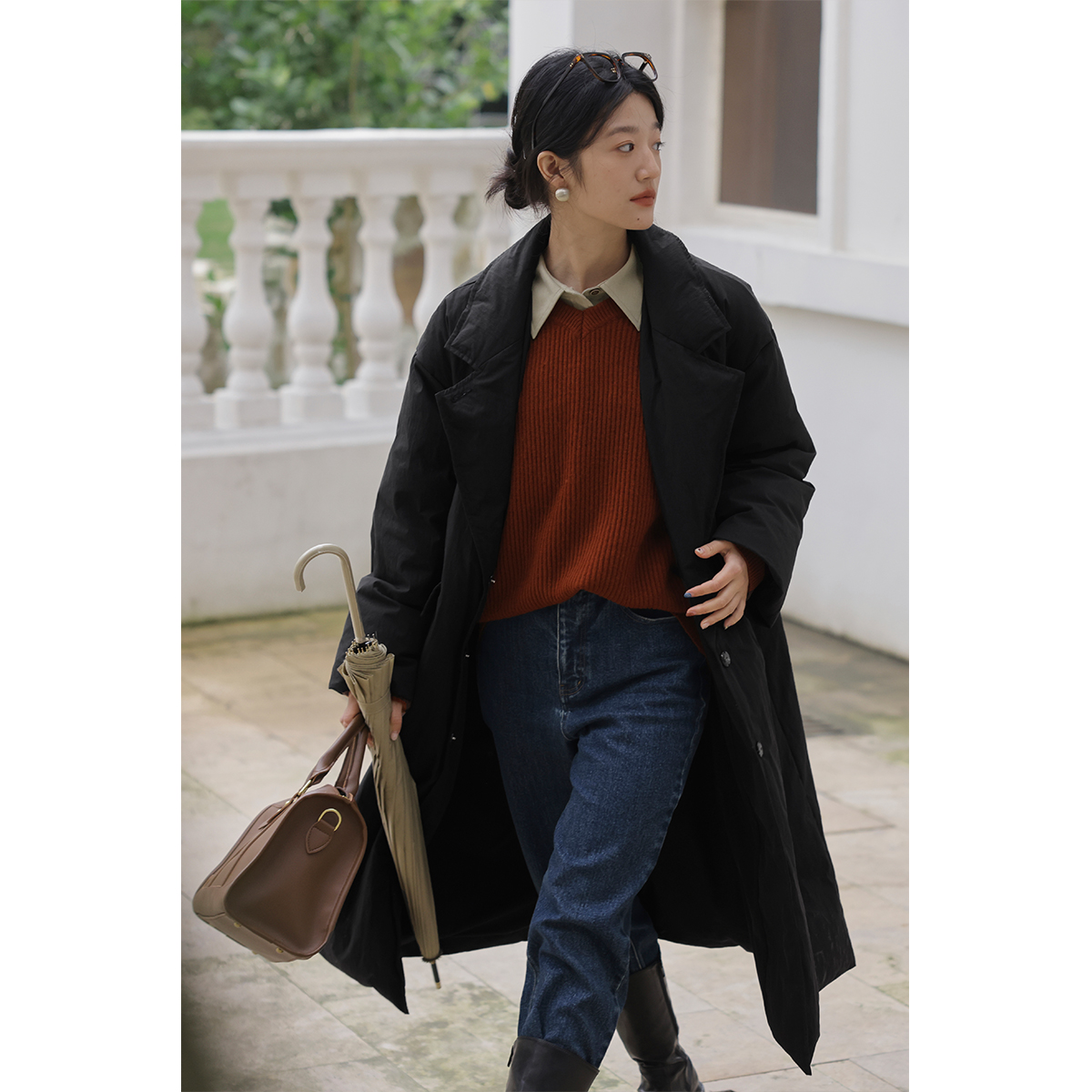 solighter通勤棉混纺中长西装领