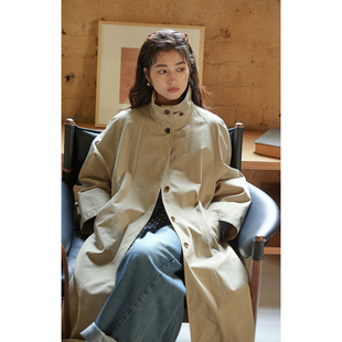 长款 solighter 2025新款 卡其色立领廓形风衣外套女春季 外套 法式