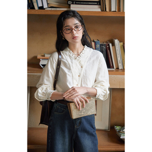 长袖 solighter法式 2025新款 女春季 衬衣上衣 复古格子v领荷叶边衬衫