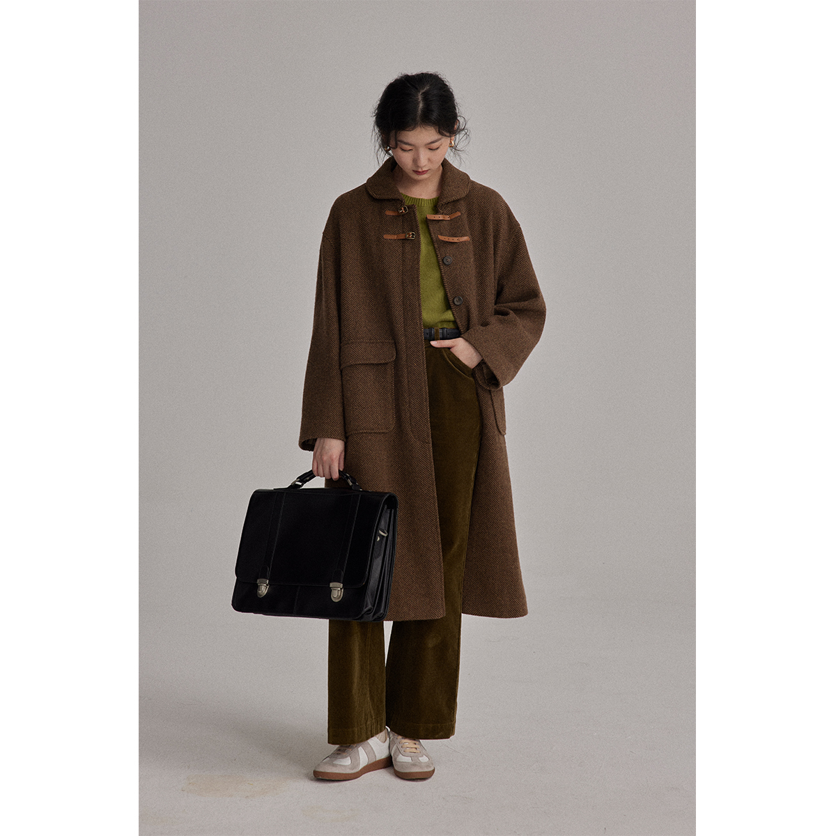 solighter羊毛中长款毛呢外套