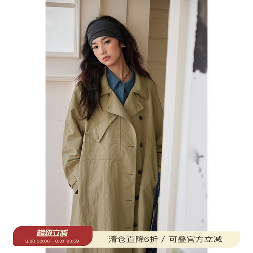 solighter法式斜门襟廓形风衣