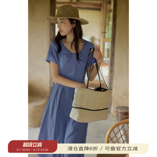 solighter法式v领扭结衬衫连衣裙