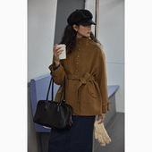 solighter 灰色收腰外套 毛呢外套女秋冬新款 法式 全羊毛立领短款