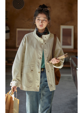 solighter 法式复古立领工装夹克外套女秋季2026新款显瘦宽松上衣