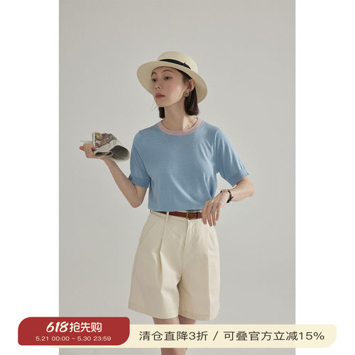 短袖通勤薄款拼接天丝棉