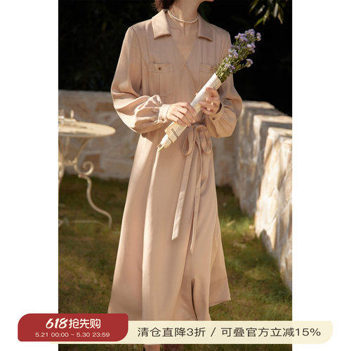 solighter法式复古衬衫连衣裙