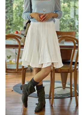 solighter法式复古白色高腰a字半身裙女秋季2025新款显瘦伞裙长裙